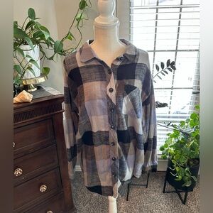 Maurices Lavender Black and Gray Plaid Shirt